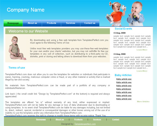 Free Baby care html web template