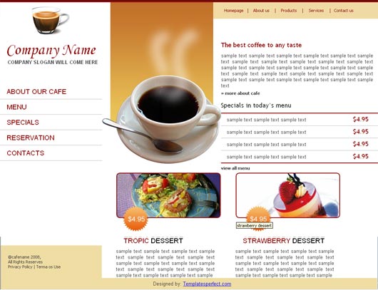 Free coffee shop web template 