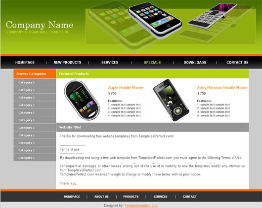 free mobile store web templates