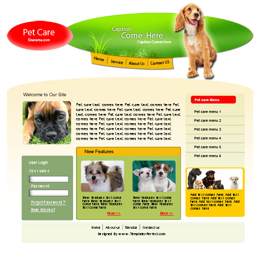 free pet care PSD web template