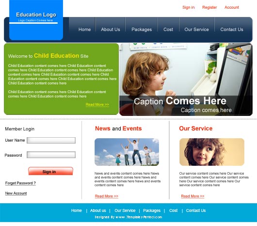 free education PSD web template