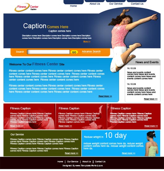 Free fitness PSD web template