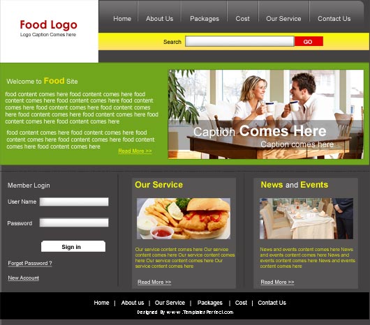 Free restaurant food PSD web template