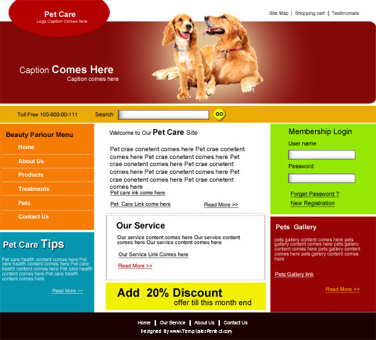 Free pet psd web template