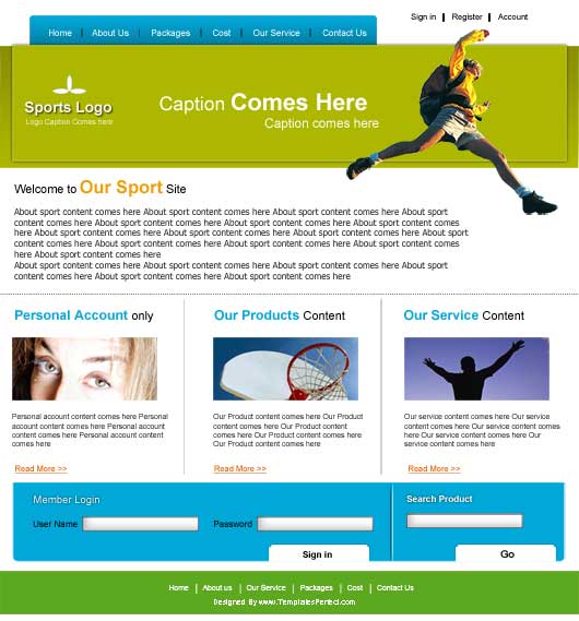 Free sports PSD website template