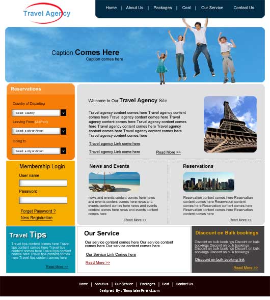 free travel agency related PSD web template