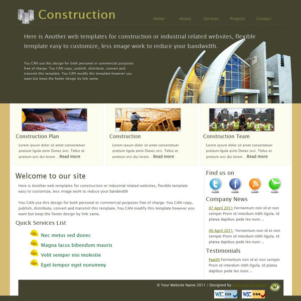 Free construction company web site template