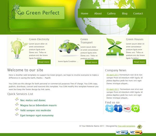 Free Go Green Perfect CSS website Template