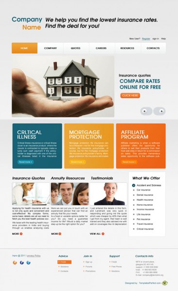 Free home insurance business web template
