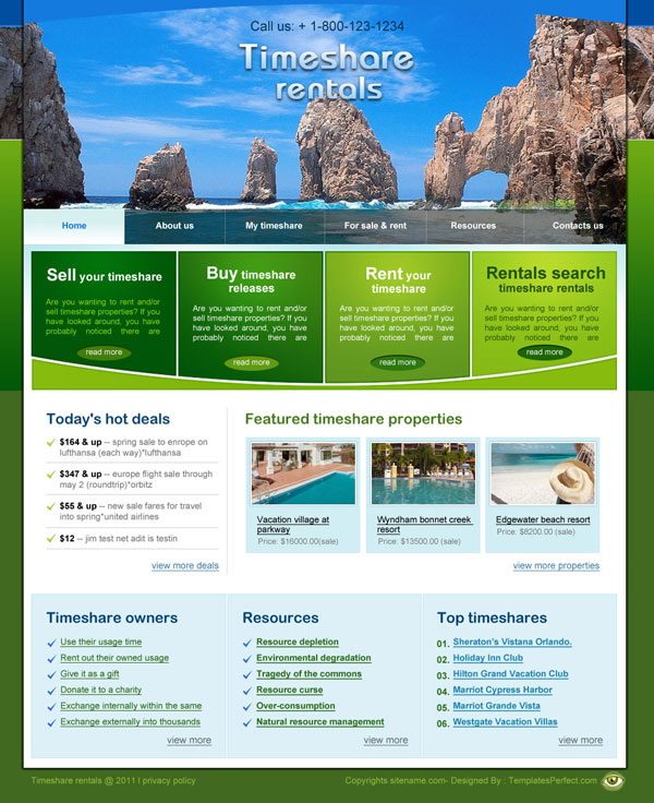 Free timeshare rentals web template