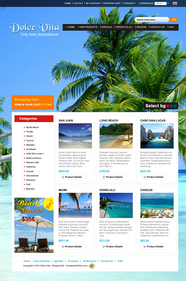 Free beach tour travel planner PSD web template 