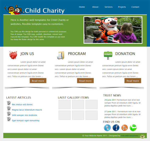 free child charity website template