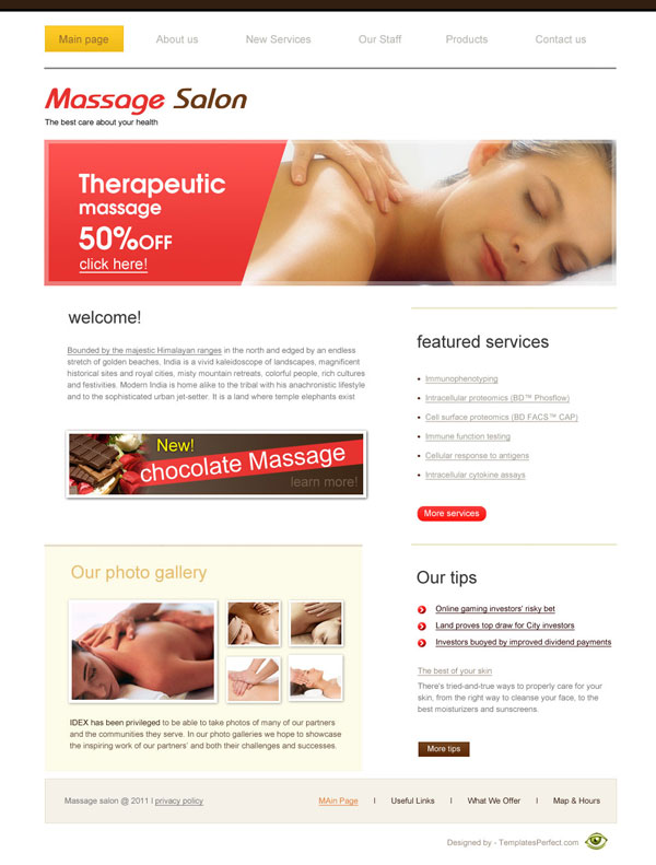 Free massage salon psd web template