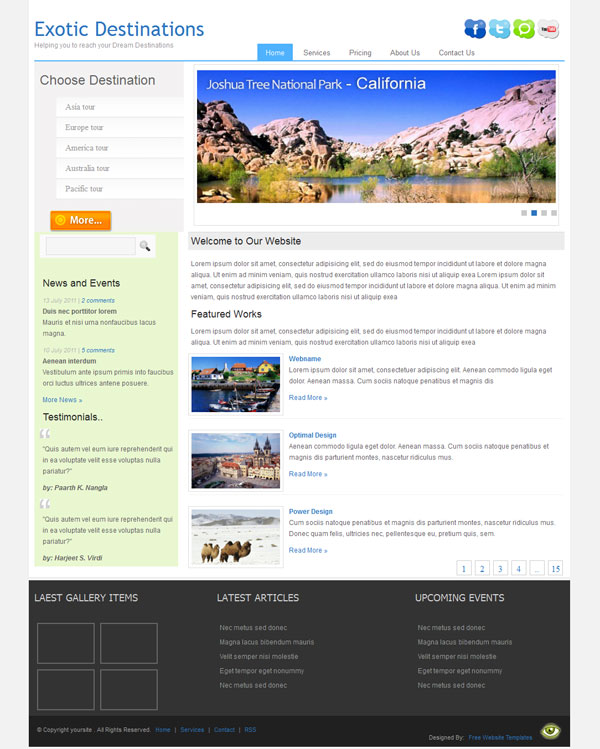 Exotic Destinations - premium travel website template 