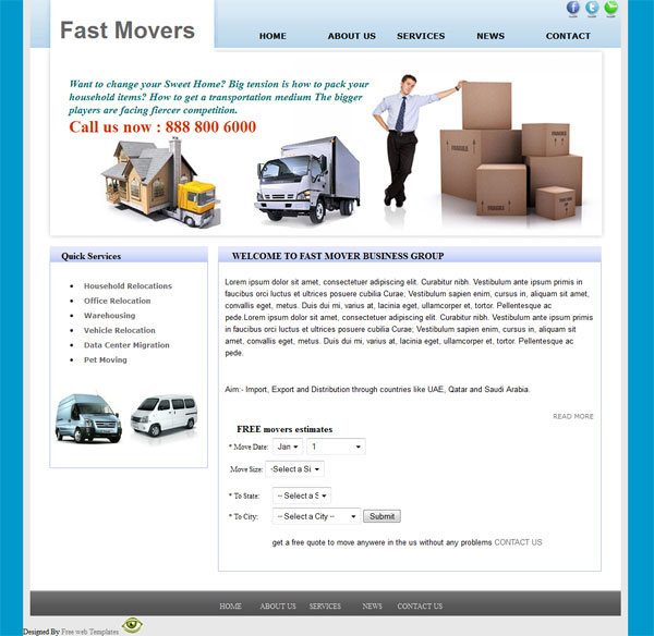 Free Packers And Movers Web Template Templates Perfect