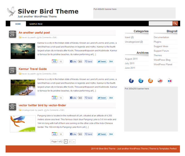 Free Silver Bird WP Theme
