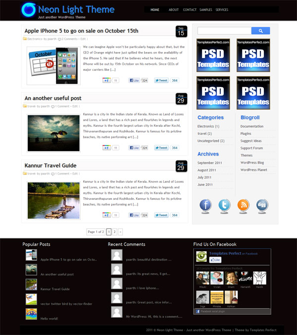 neon light free wordpress theme