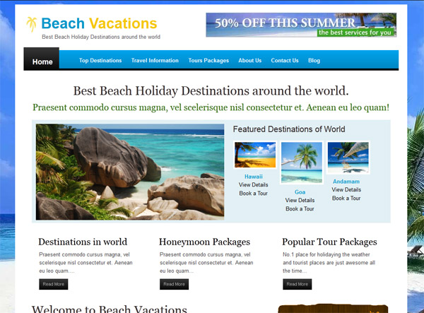 Beach Holidays : Free CSS website template