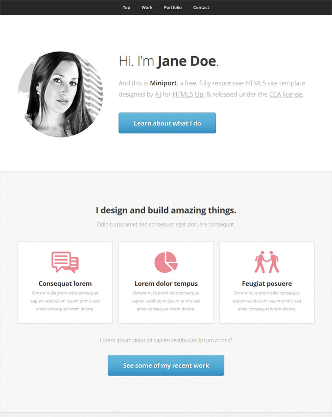 Free html5 responsive single page template Miniport Templates Perfect