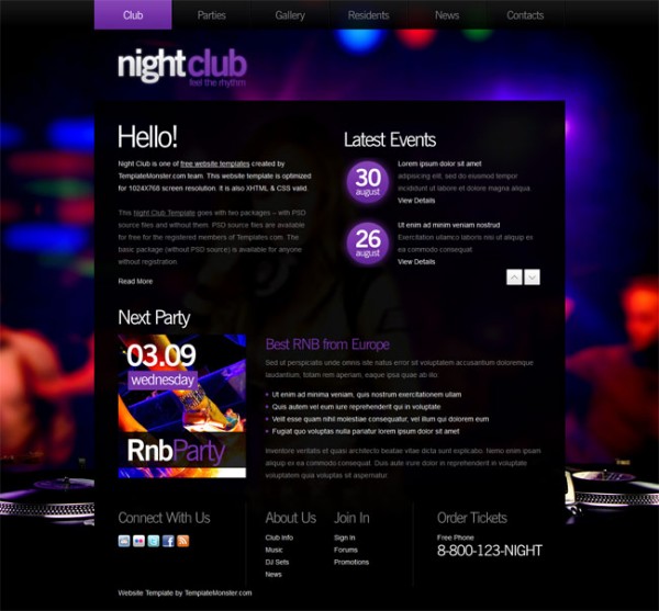 Free website template for Night Club