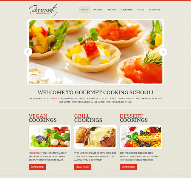 Gourmet cooking school html5 web template