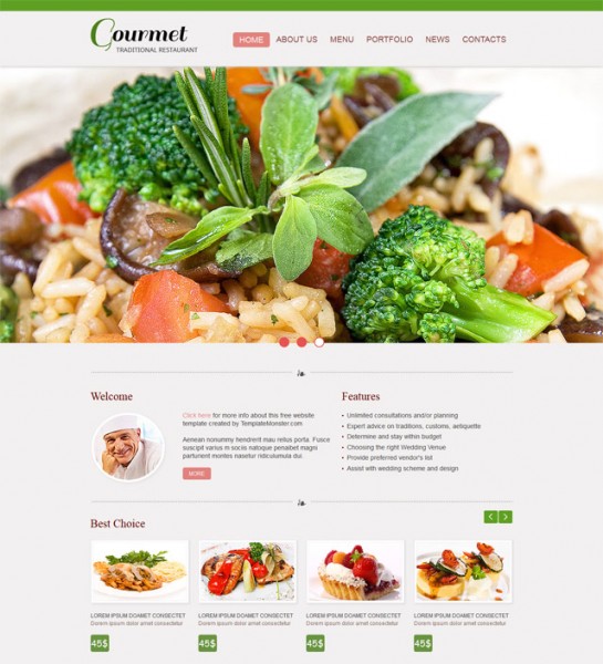 Free premium gourmet website template