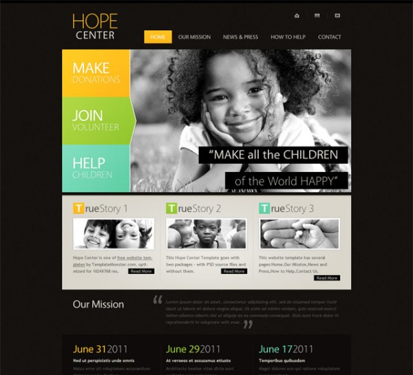 Free charity center website template