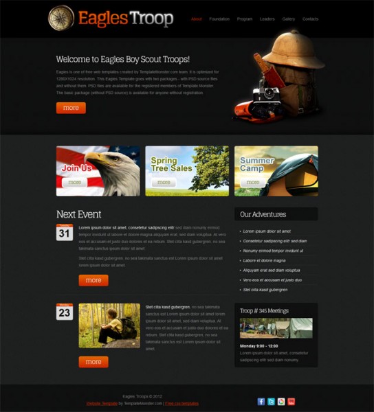 Free outing and camping website template