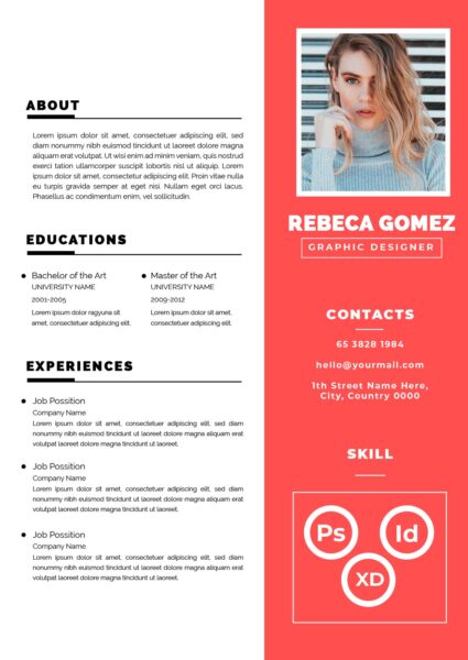 Red and white PSD resume template